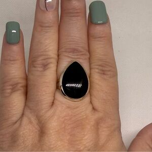 925 Sterling  Silver Women's Ring with black onyx teardrop stone size 10